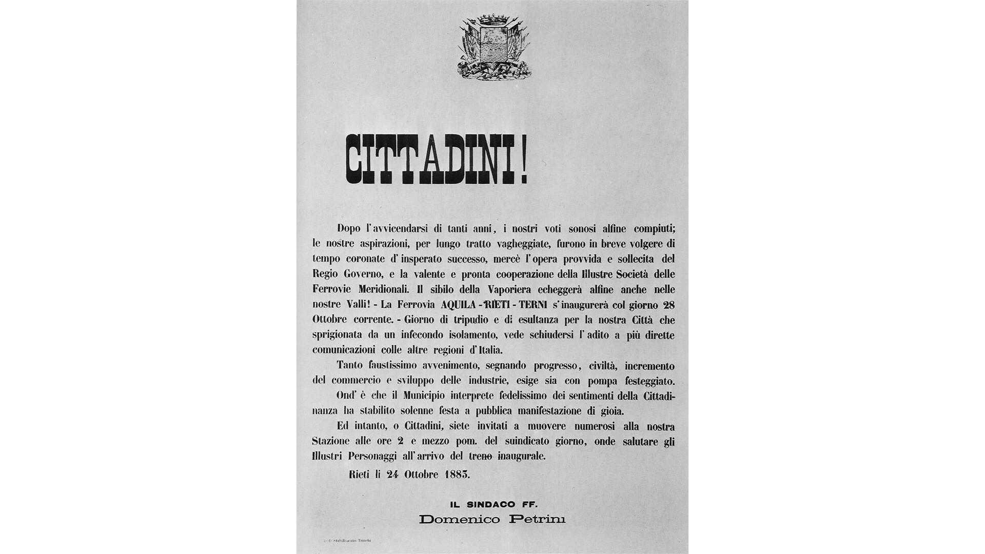 Annuncio inaugurazione ferrovia Terni-L'Aquila